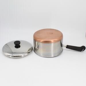 Vintage REVERE WARE 1801 Pre-68 Double-Ring Copper Clad Pot 4-Qt. Saucepan w/Lid